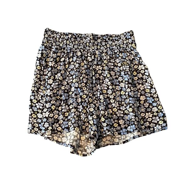 H&M Divided Blue Floral Shorts Silky High Elastic Waist Women NO Tag - Picture 1 of 6